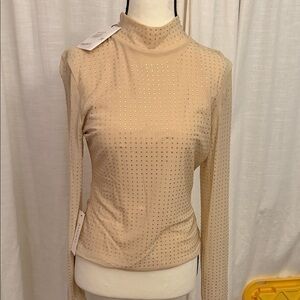 Bardot Beige Embellished Long Sleeve Blouse
